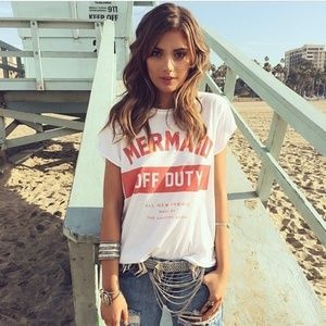 White Boho Mermaid Off Duty Graphic Tee